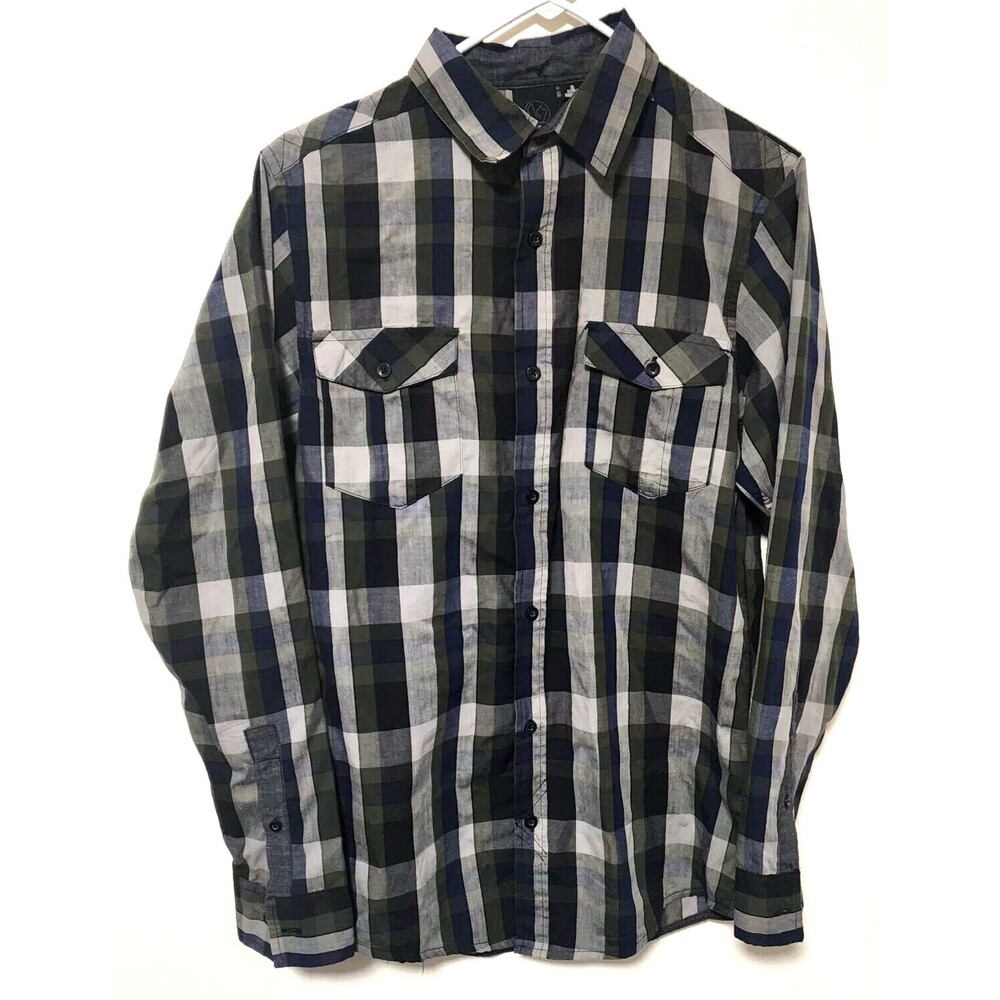 Burnside Button Up Long Sleeve Green/Black/Gray Men's Flannel Shirt Size S